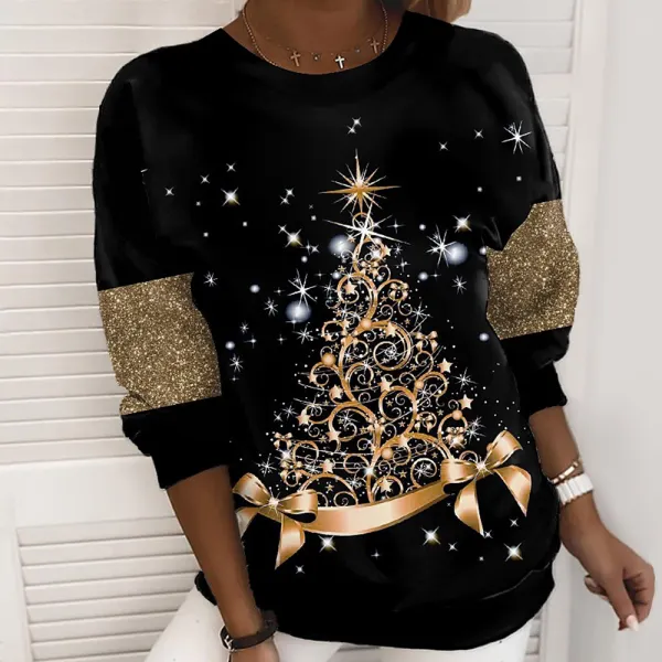 Women's Christmas Tree 3D Print Crew Neck Casual Sweatshirt - Wayrates.com 