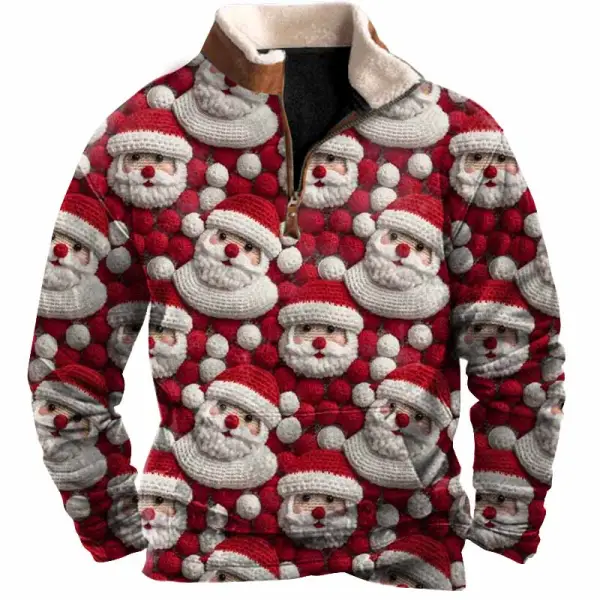 Men's Vintage Santa Claus 3D Print Fleece Stand Collar Ugly Christmas Sweatshirt - Wayrates.com 