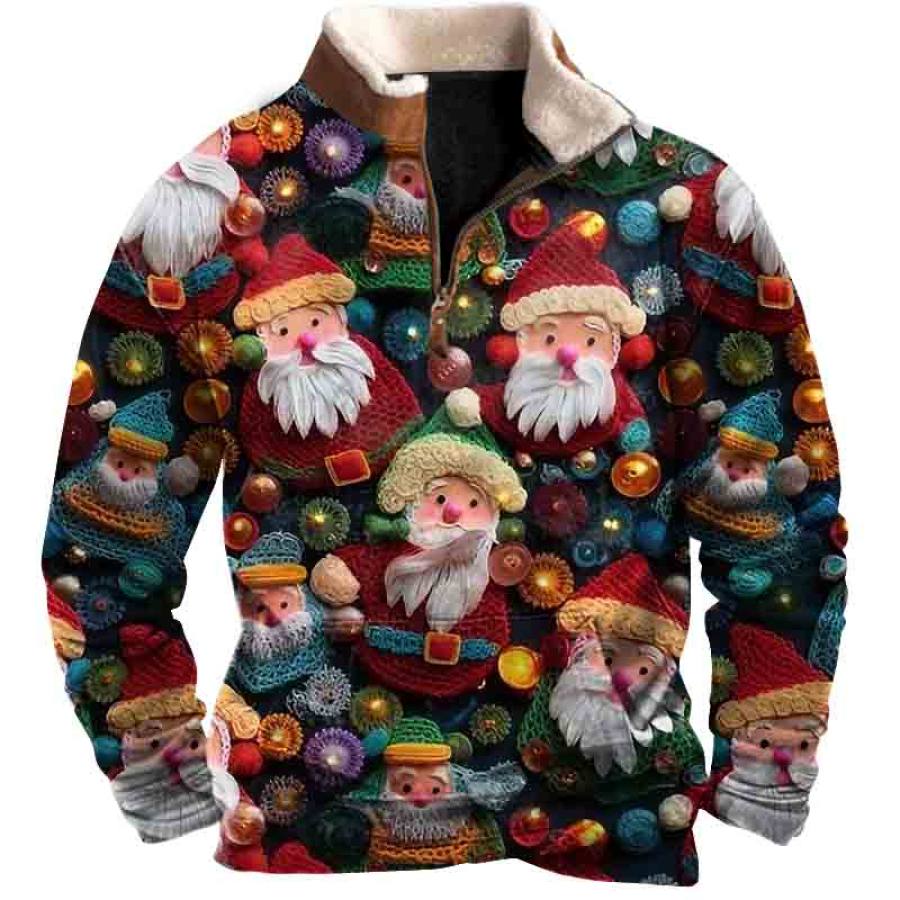 

Men's Vintage Santa Claus 3D Print Fleece Stand Collar Ugly Christmas Sweatshirt