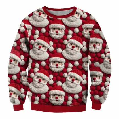 Men's Vintage Santa Print Crew Neck Ugly Christmas Sweatshirt