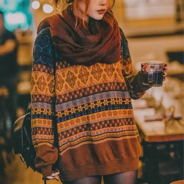 Women's Retro Oversized Loose Sweater - Wayrates.com 