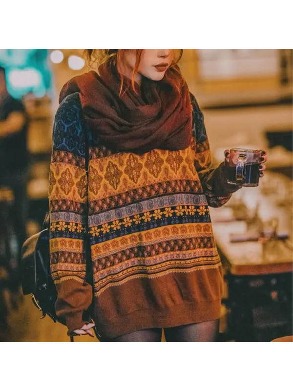 Women's Retro Oversized Loose Sweater - Miabrave.com 
