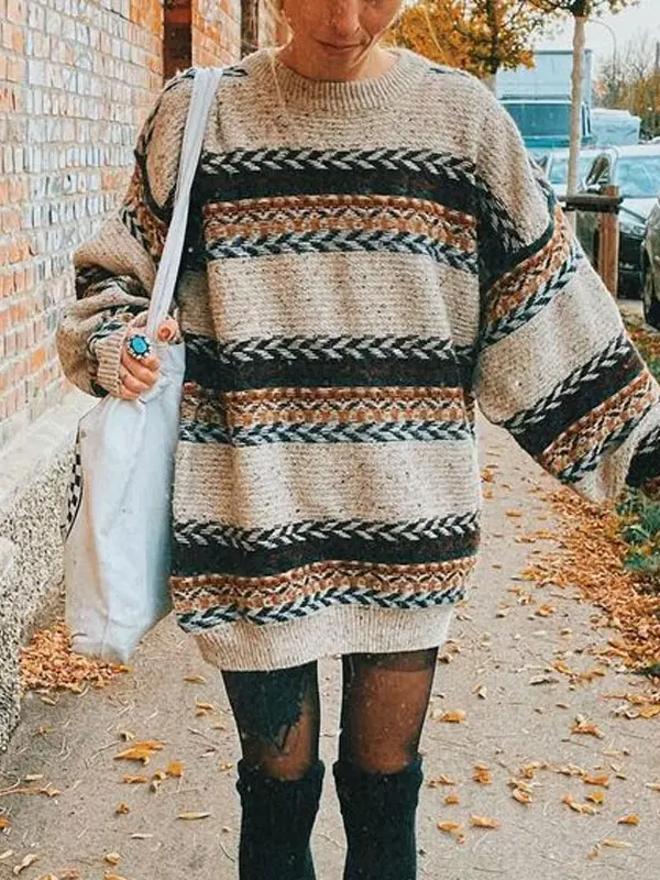 Women Vintage Loose Lazy Knitted Sweater - Wantbright.com 