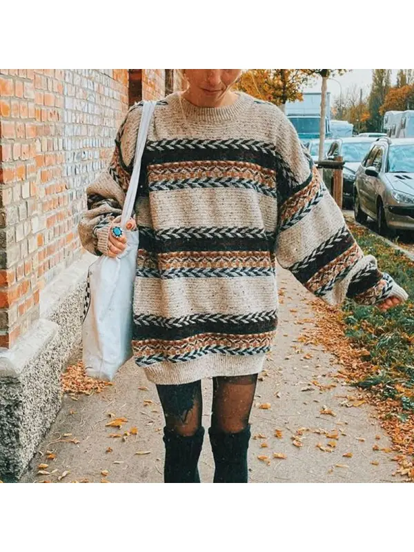 Women Vintage Loose Lazy Knitted Sweater - Miabrave.com 