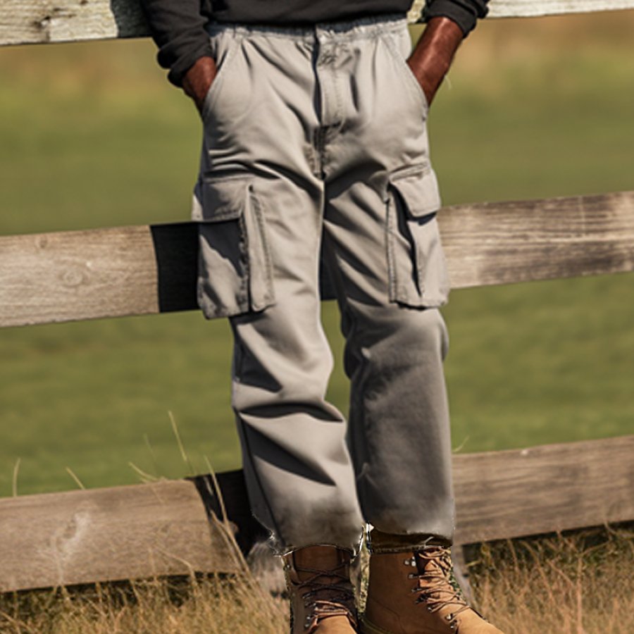 

Men's Vintage Western Outdoor Multi-pocket Cargo Pants Gray