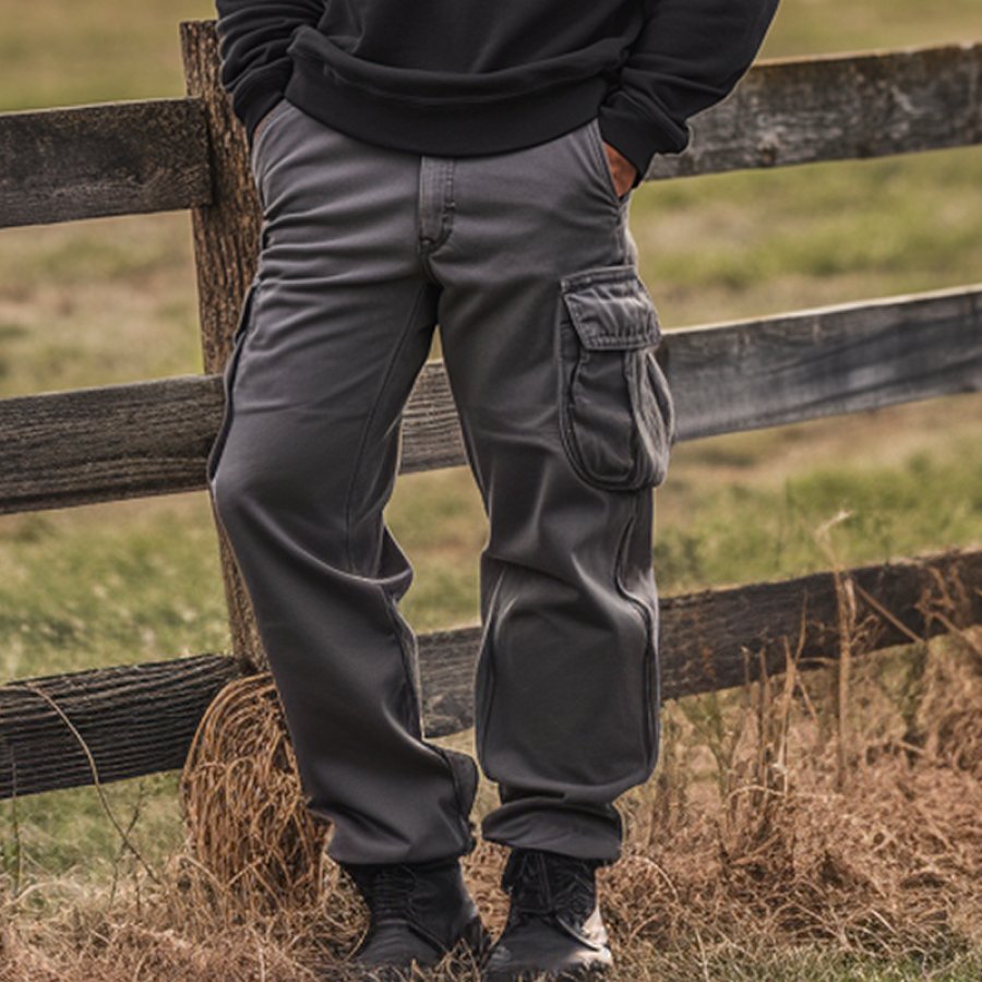

Men's Vintage Multi-pocket Cargo Pants Outwear Gray