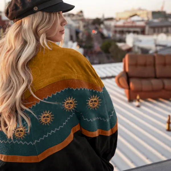 Vintage Splicing Loose Printed Color Jacket - Wayrates.com 