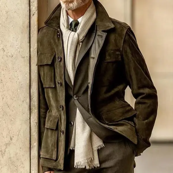 Men's Suede Multi-pocket Cropped Cargo Jacket - Wayrates.com 