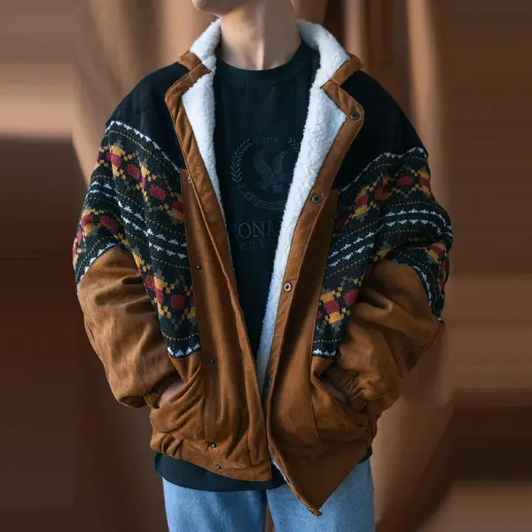 Mens Vintage Suede Patchwork Polar Fleece Jacket - Anurvogel.com 