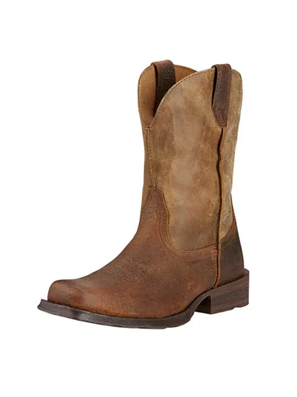 Men's Retro Leather Casual Boots Western Cowboy Boots Non-Slip Waterproof Wear-Resistant - Ootdmw.com 