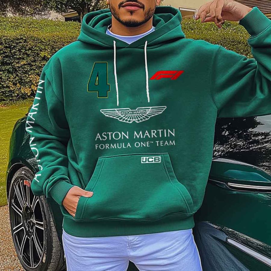 

Men's Vintage Racing Car Pocket Long Sleeve Green Hoodie