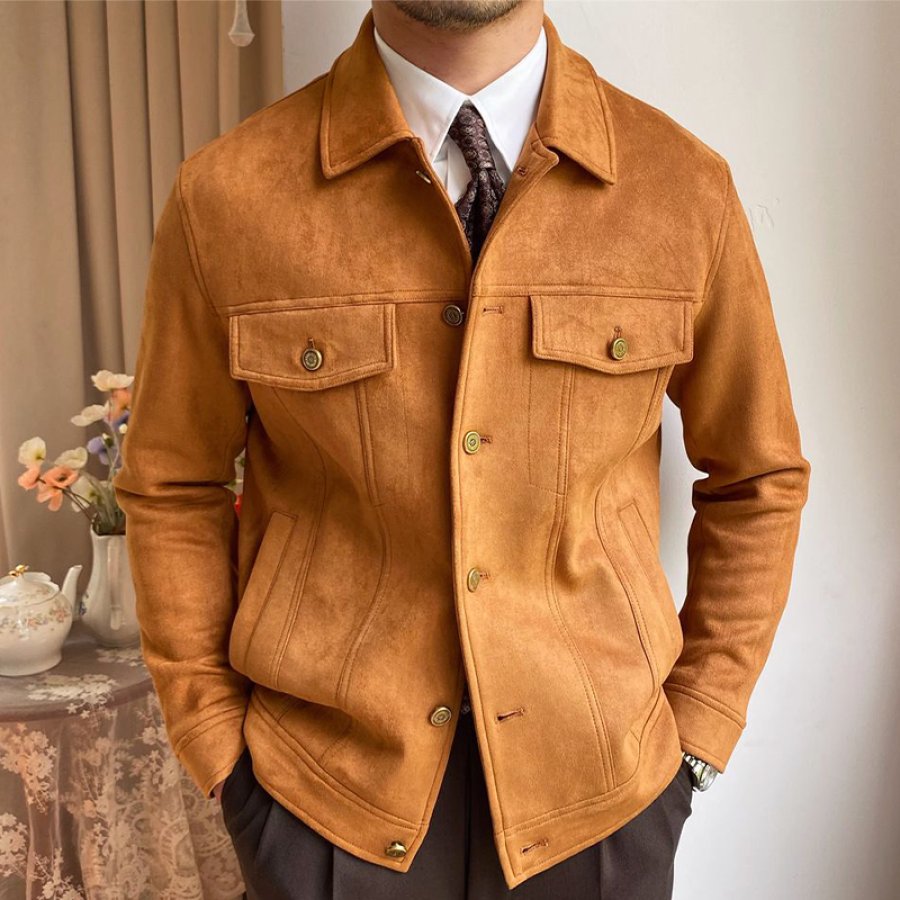 

Men's Business Vintage Suede Pocket Jacket Coat