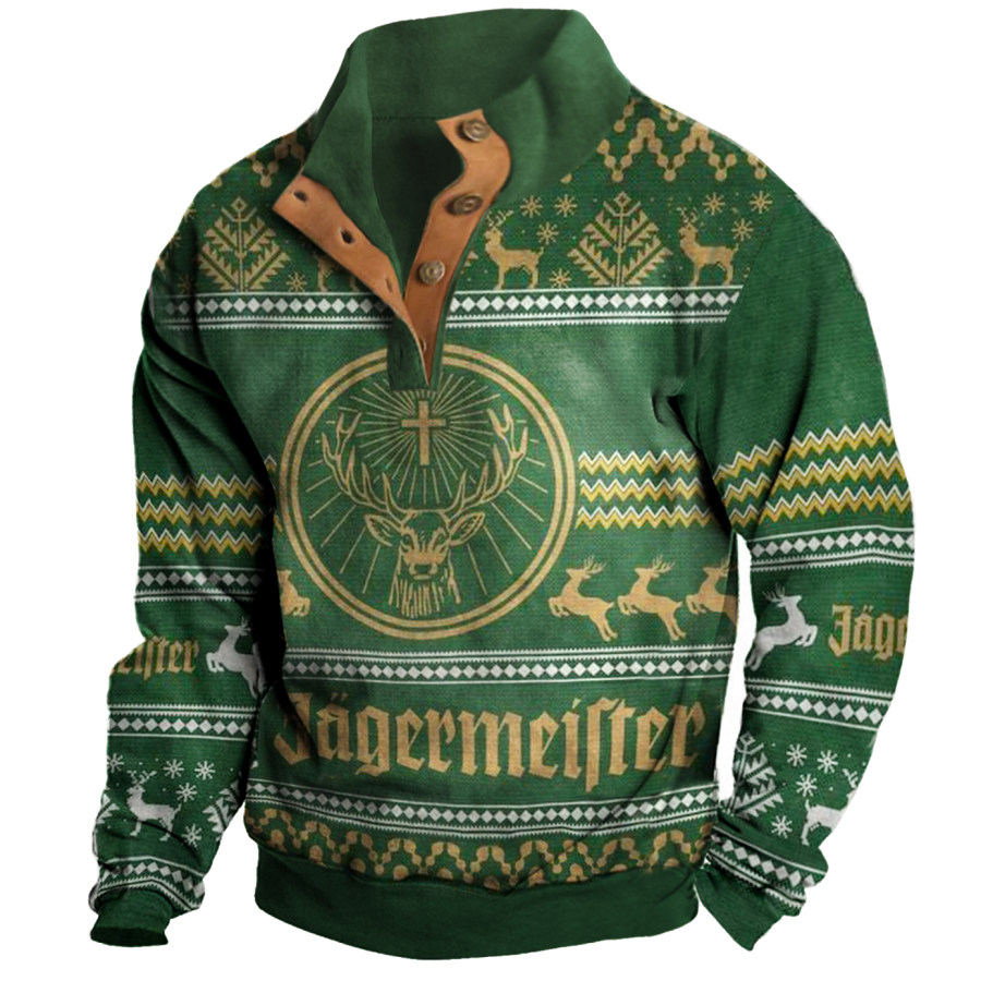 

Men's Vintage Jägermeister Whiskey Print Christmas Print Stand Collar Sweatshirt