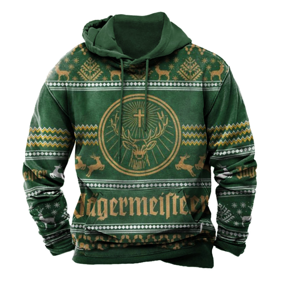

Men's Vintage Whiskey Print Christmas Print Hoodie