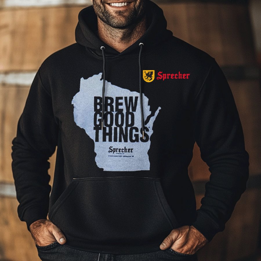 

Men's Vintage German Sprecher Brewing Brew Good Things Wisconsin Baseball Printed Beer Hoodie