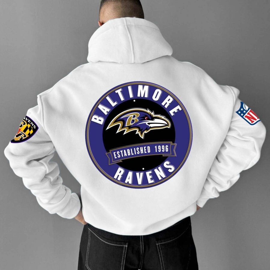 

Men's Vintage NFL Football Pocket Long Sleeve White Hoodie