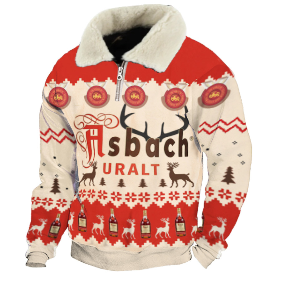 

Unisex 1/4 Zip Fur Collar Casual 3D Printed Christmas Sweatshirt