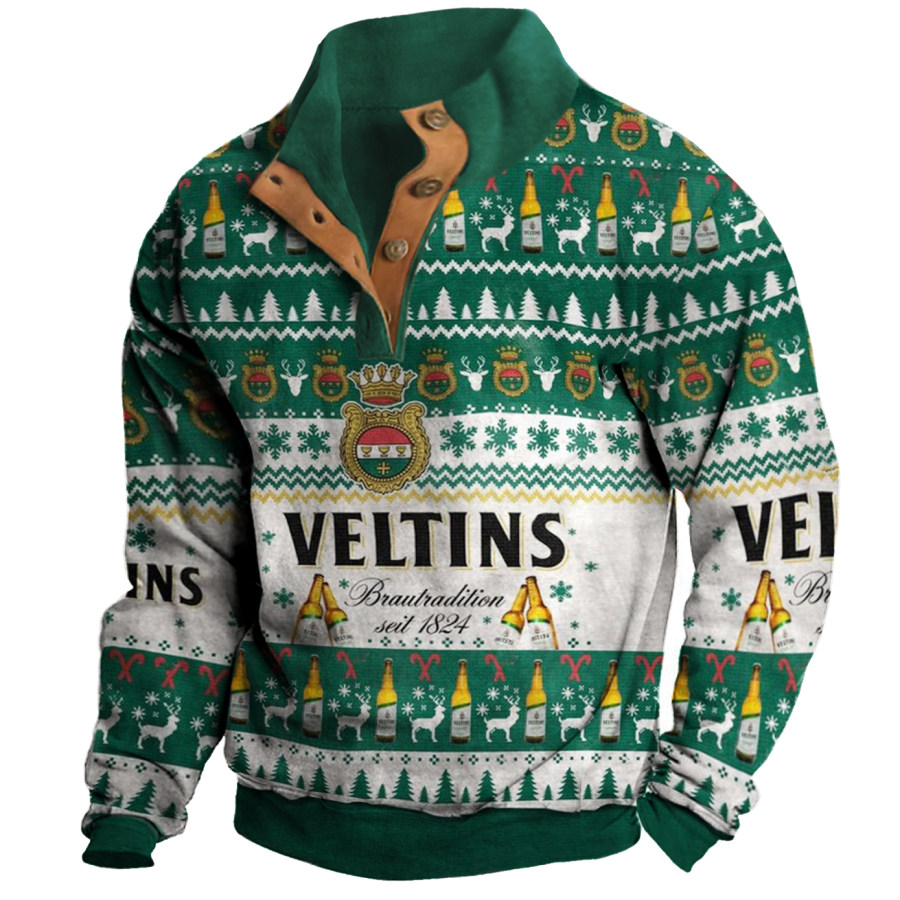 

Men's Vintage Vektins Christmas Print Stand Collar Sweatshirt