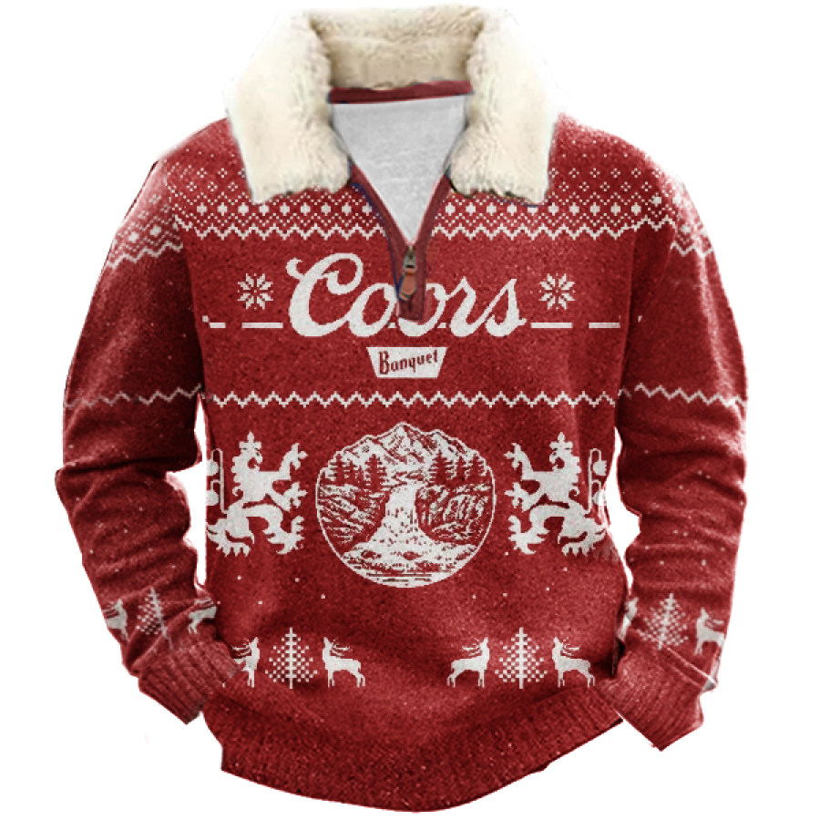 

Banquet Christmas 1/4 Zip Stand Fleece Collar Thick Sweatshirt