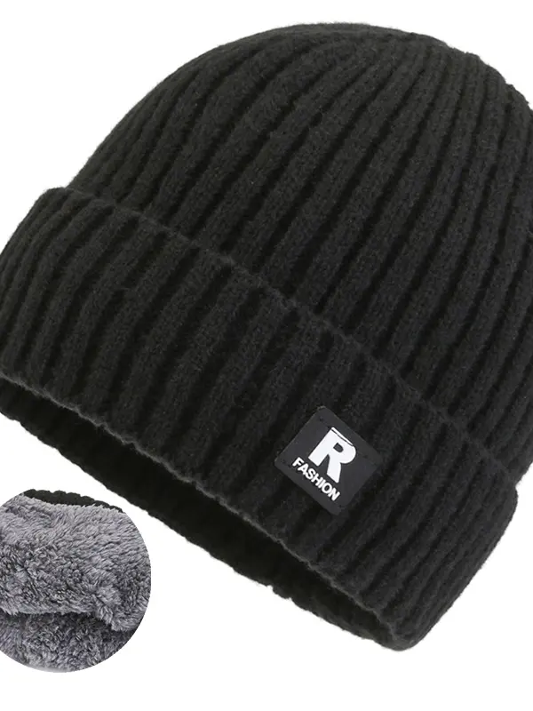 1pc Men's Korean Style Warm Knitted Hat Fleece Lined Beanie Winter Cap Hat - Pragmaace.com 