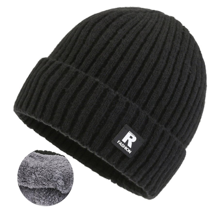 

1pc Men's Korean Style Warm Knitted Hat Fleece Lined Beanie Winter Cap Hat