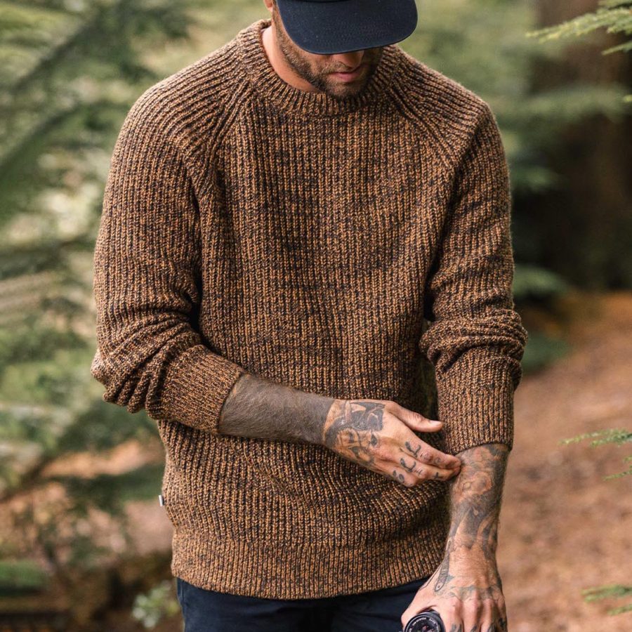

Men's Vintage Knitted Crew Neck Long Sleeve Sweater