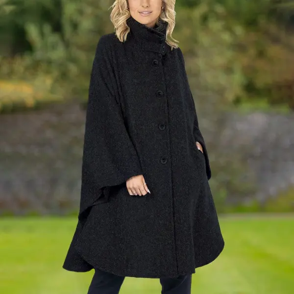 Women's Vintage Western Cashmere Wool Cape With Faux Fur Collar Coat - Wayrates.com 