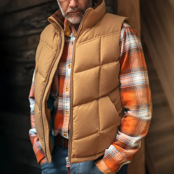 Men's Vintage Quilted Puffer Corduroy Collar Vest - Wayrates.com 