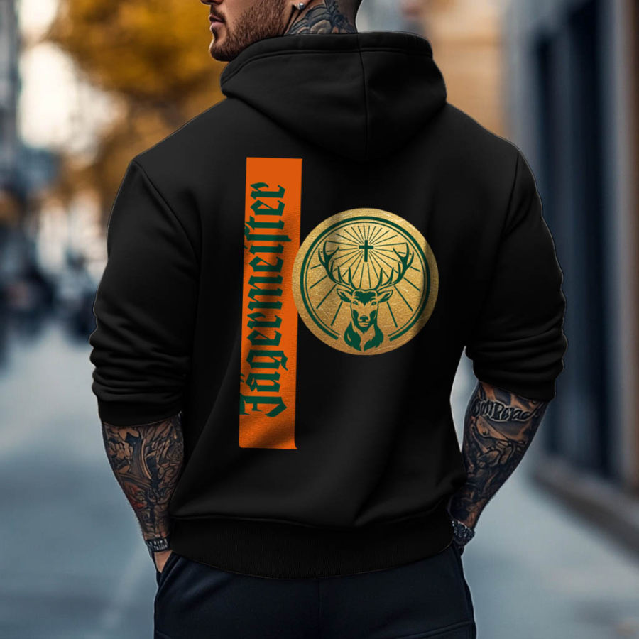 

Men's Vintage Christmas Reindeer Print Pocket Long Sleeve Hoodie