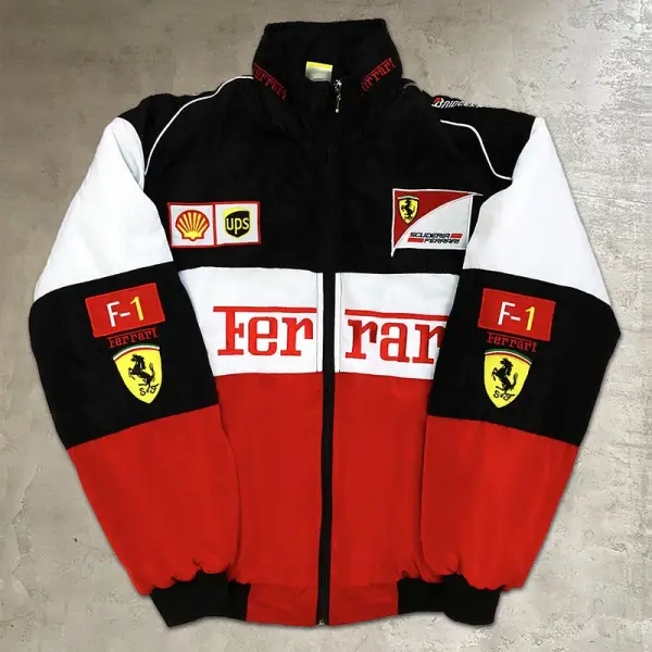 Men's Vintage Racing Car Print Stand Collar Jacket - Wayrates.com 