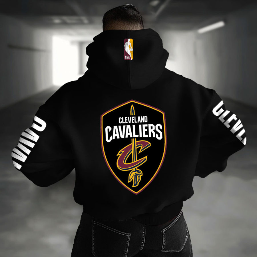 

Men's Vintage Basketball Print Pocket Long Sleeve Oversized Hoodie