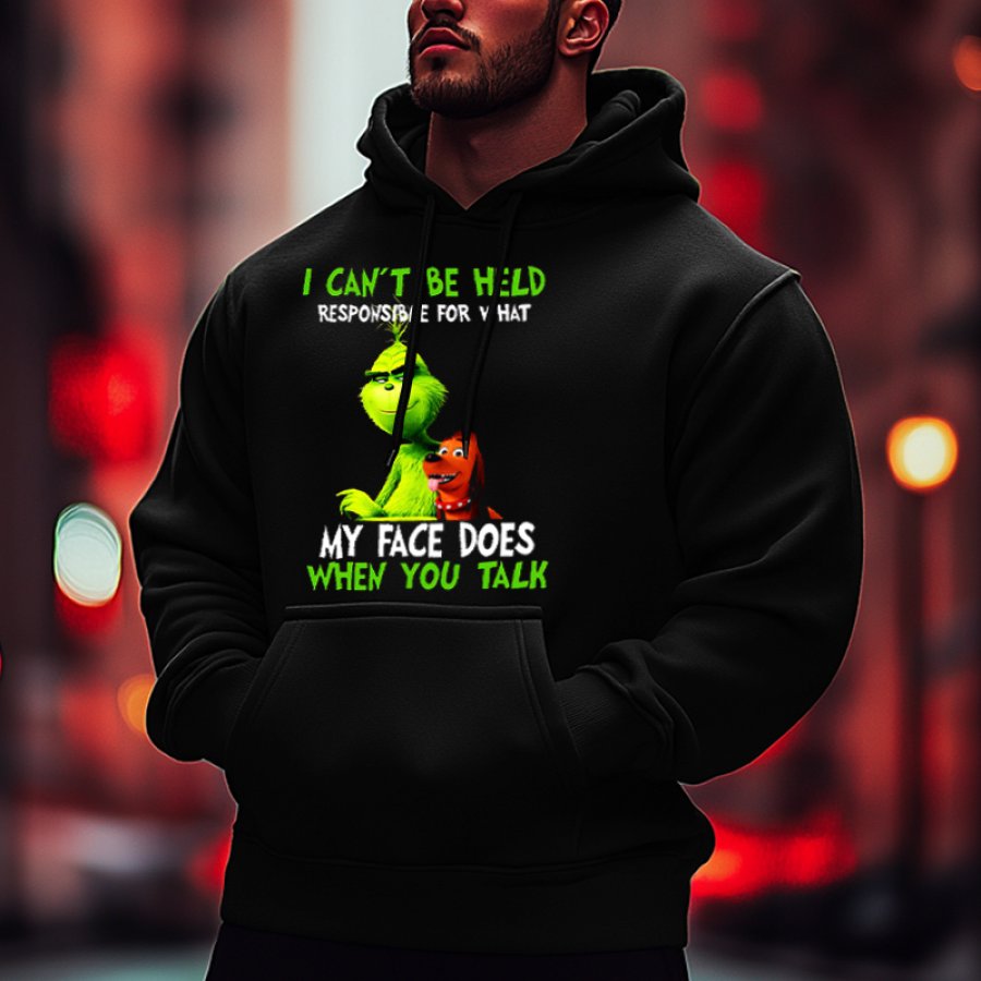 

I Can't Be Held Men's Oversized The Grinch Funny Christmas Print Hoodie