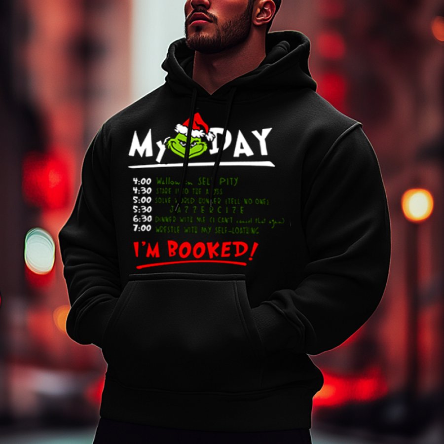 

I'm Booked Men's Oversized The Grinch Funny Christmas Print Hoodie