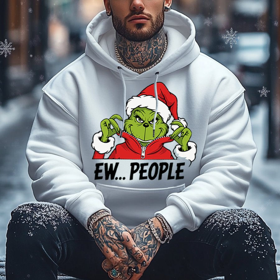 

Em People Men's Oversized The Grinch Funny Christmas Print Hoodie