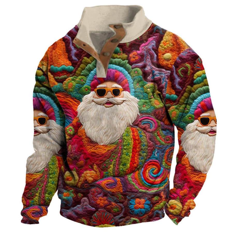 

Men's Sweatshirt Vintage Santa Christmas Buttons Daily Tops