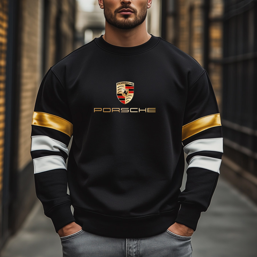 

Men's Racing Round Neck Printed Patchwork Sweatshirt