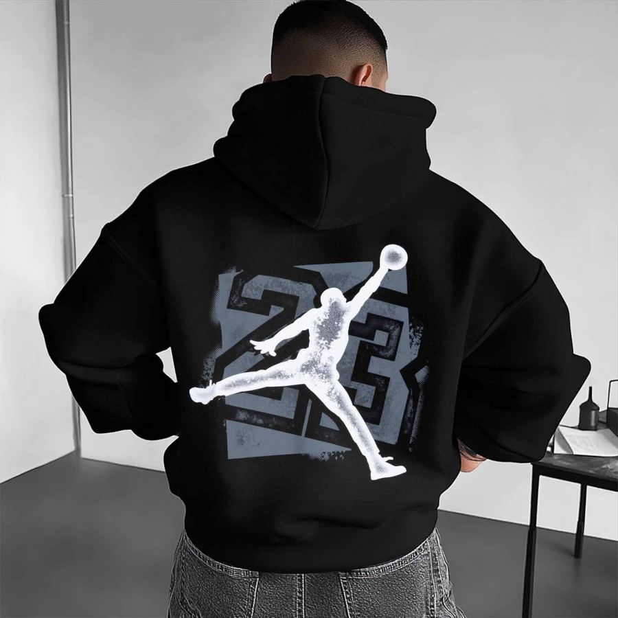 

Men's Vintage Basketball Print Pocket Long Sleeve Oversized Hoodie