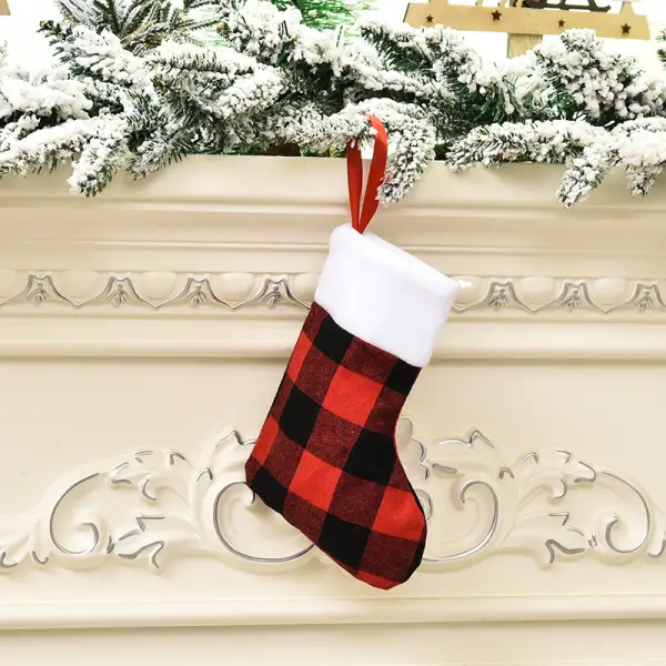 Décorations De Noël à Carreaux Rouges Et Noirs, Bord En Peluche, Ornements De Bas De Noël, Sac Cadeau, Sac Cadeau, Sac De Bonbons, Pendentif - Wayrates.com 