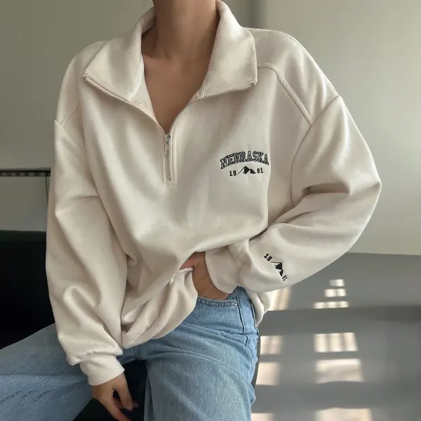 Women's Fashion Half Zip Drop Shoulder Sweatshirt - Wayrates.com 