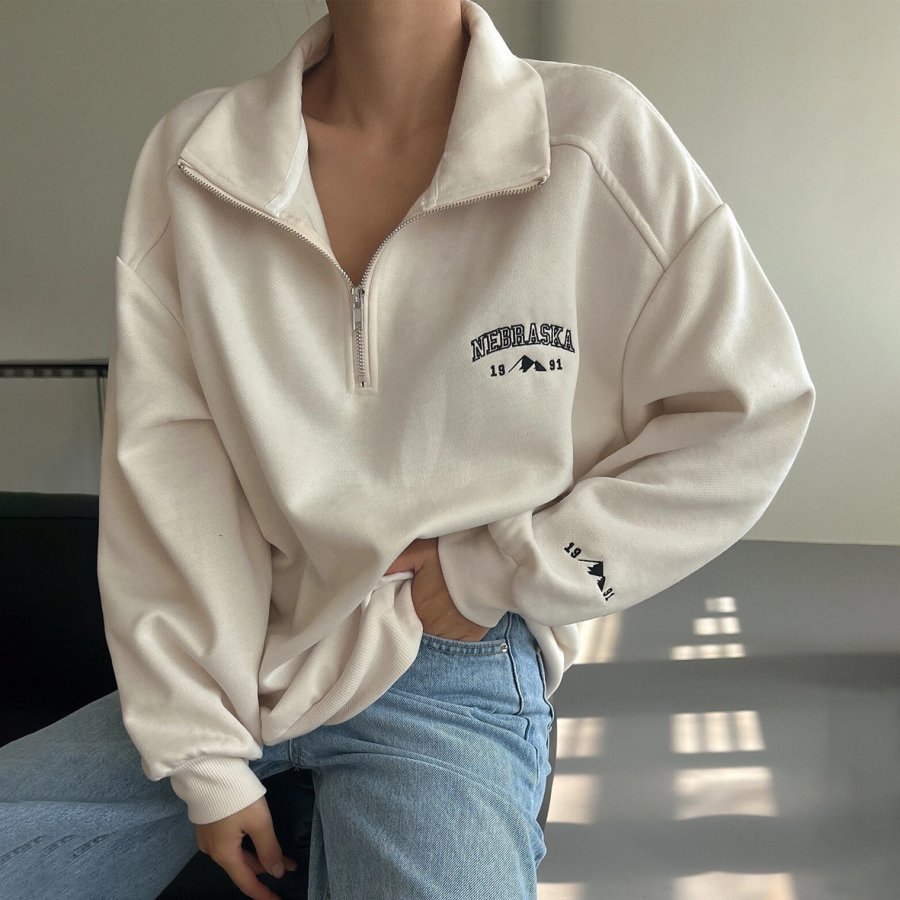 

Women's Fashion Half Zip Drop Shoulder Sweatshirt