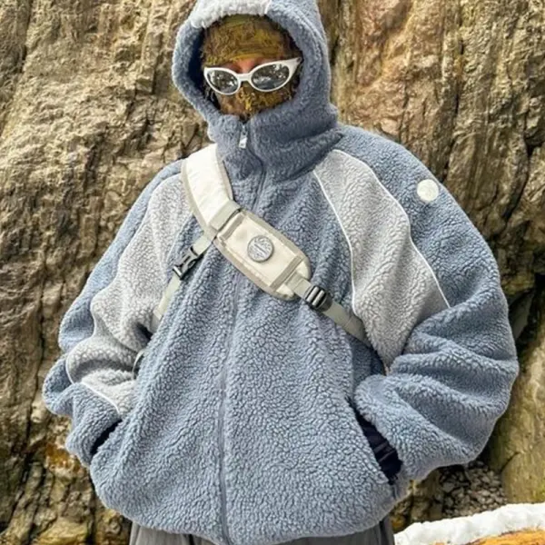 Men's Plush Coat Oversize Zipper Pocket Outdoor Leisure Lambskin Jacket - Wayrates.chimpone.com 