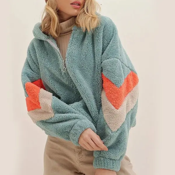 Ladies' Outdoor Leisure Lamb Fleece Splicing Zipper Jacket - Wayrates.com 