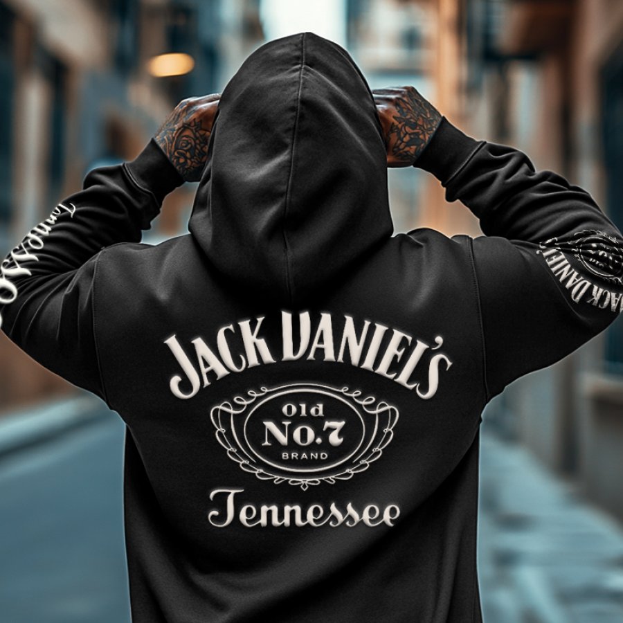 

Unisex Oversize Beer Jack Daniel's Printed Casual Black Hoodie
