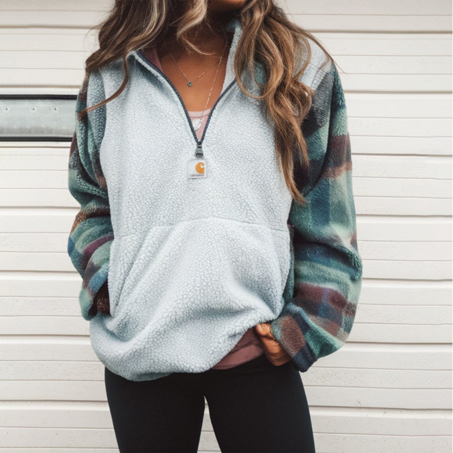 

Women's Carhartt Casual Plaid Patchwork Plush Hooded Sweatshirt