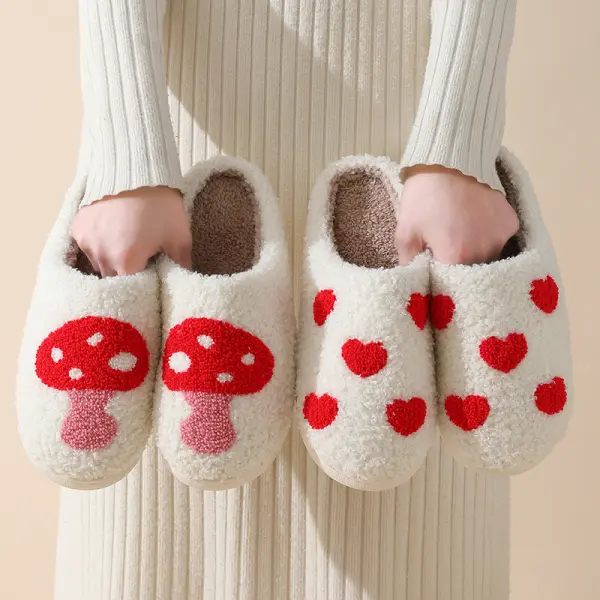 Unisex Mushroom And Heart Cute Home Cotton Slippers - Wayrates.com 