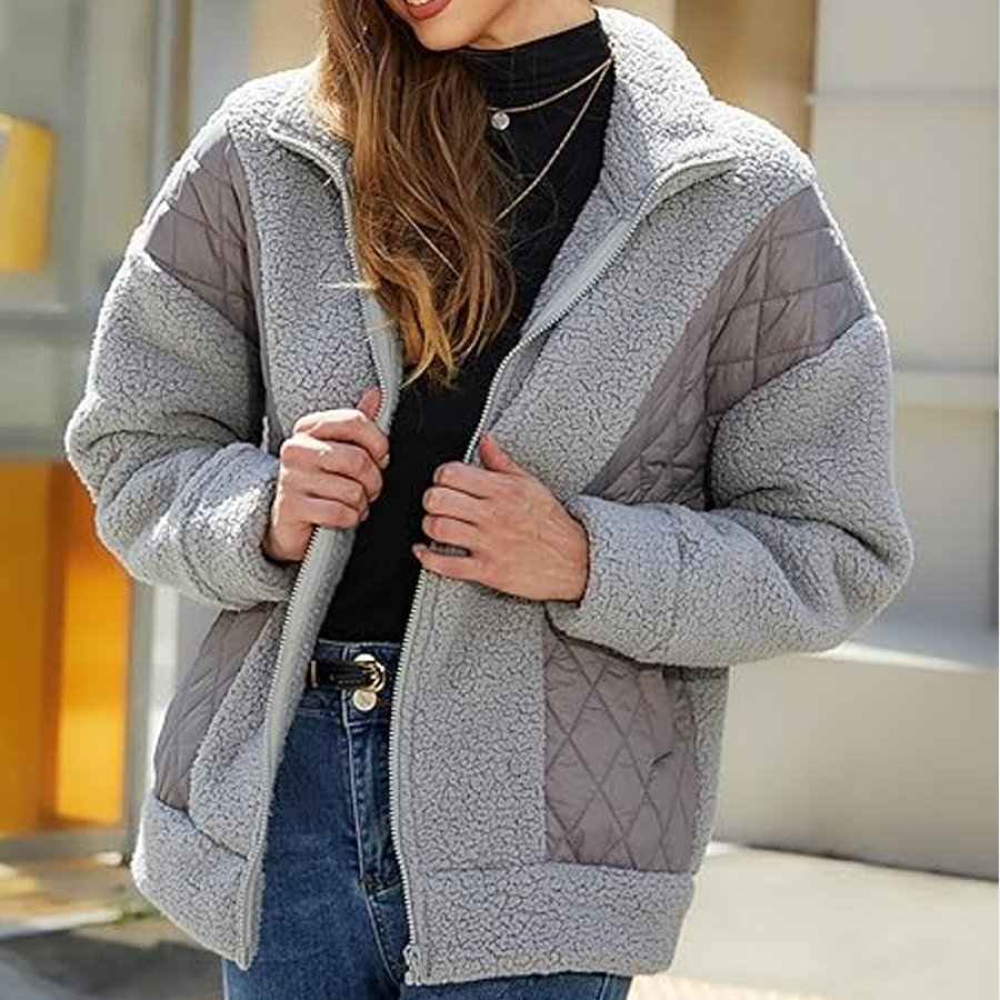 

Ladies' Outdoor Leisure Lamb Fleece Splicing Quilting Zipper Jacket