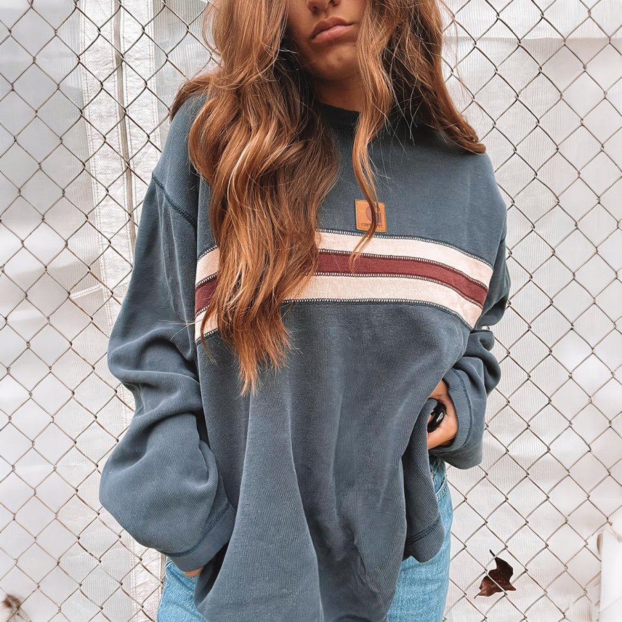 

Women's Striped Crew Neck Sweatshirt