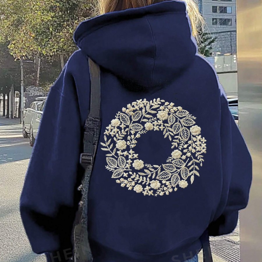 

Women's Vintage Embroider Oversize Sweatshirt Dark Blue Hoodie