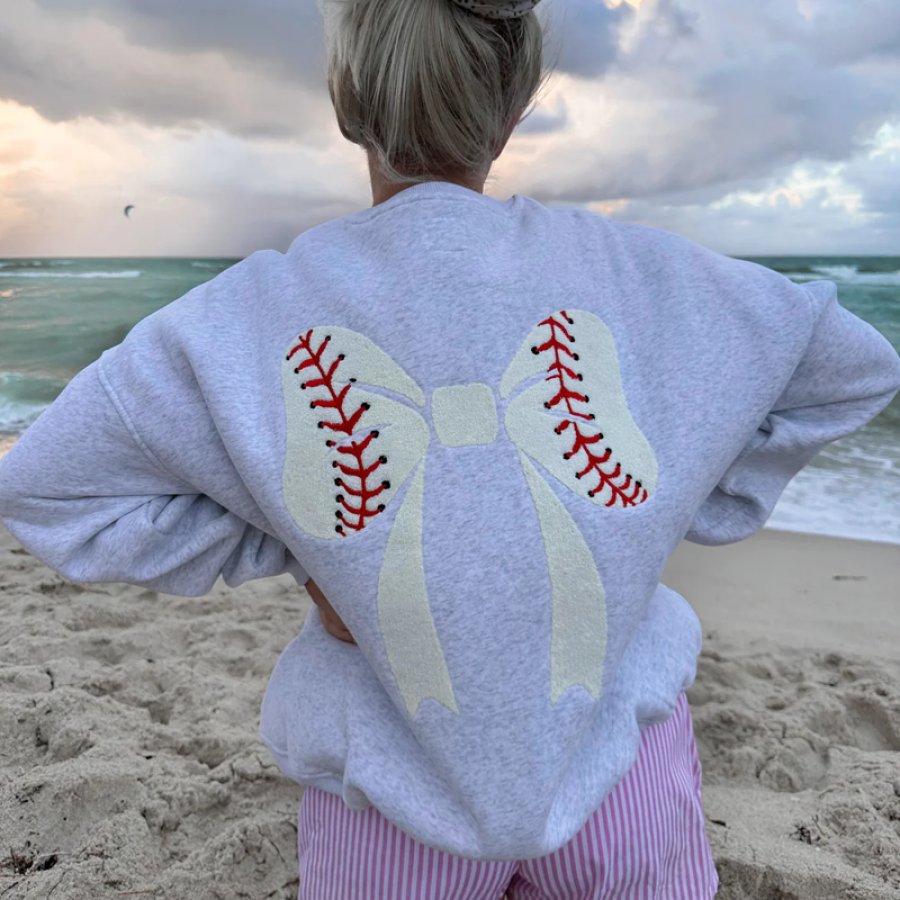

Women's Embroider Oversize Baseball Bows Sweatshirt