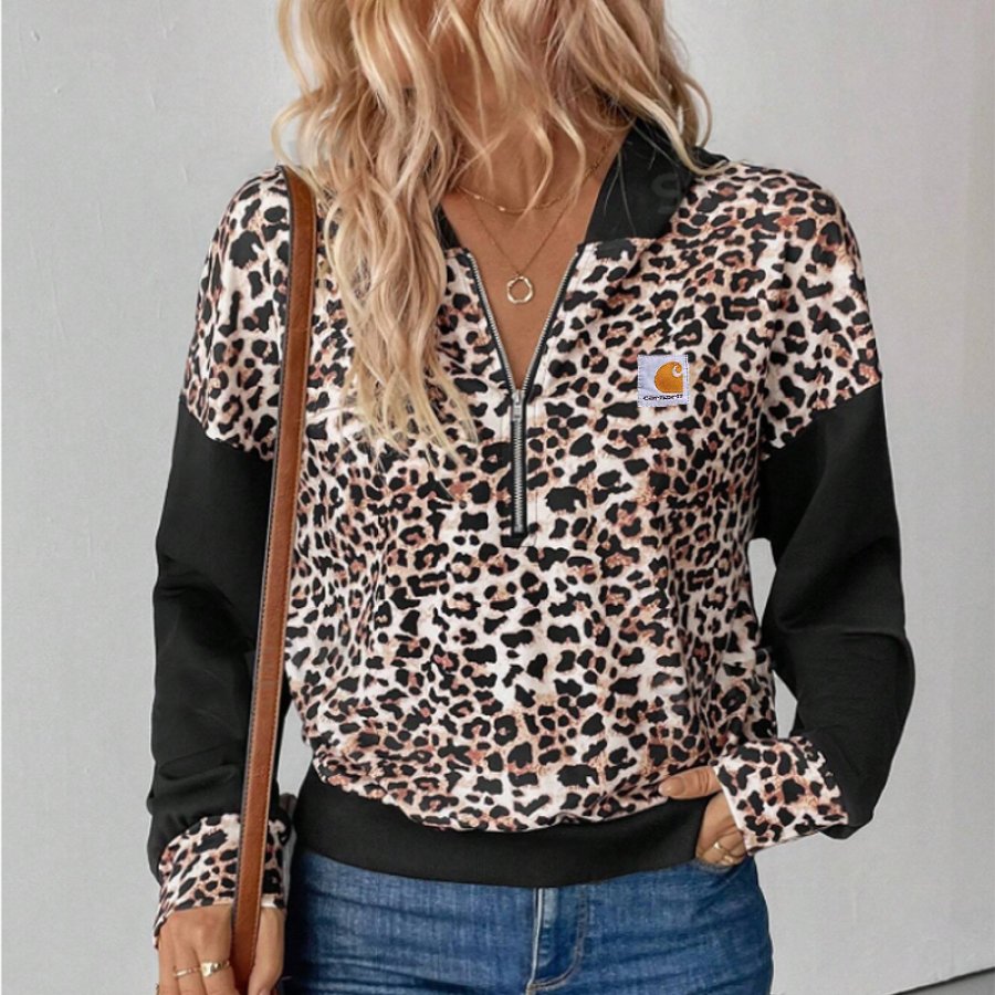 

Women's Vintage Cheetah Printed Hoodie